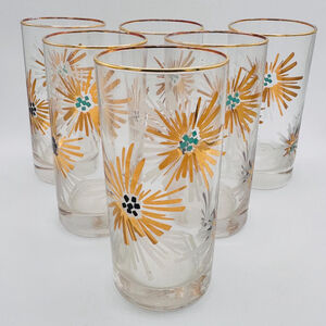 MCM Libbey “Firecracker” or “Party time”highball glasses Atomic Starburst Design